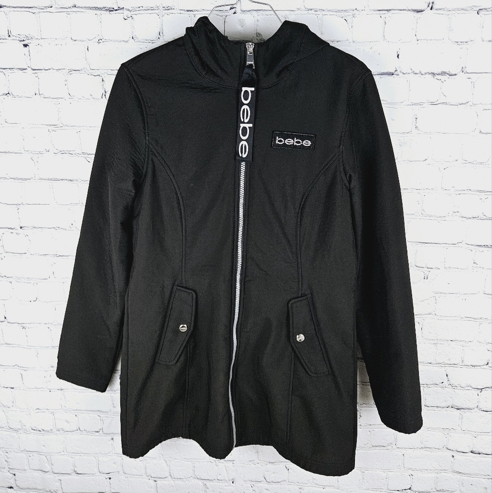 BEBE SPORT | full zip soft shell long hooded jacket